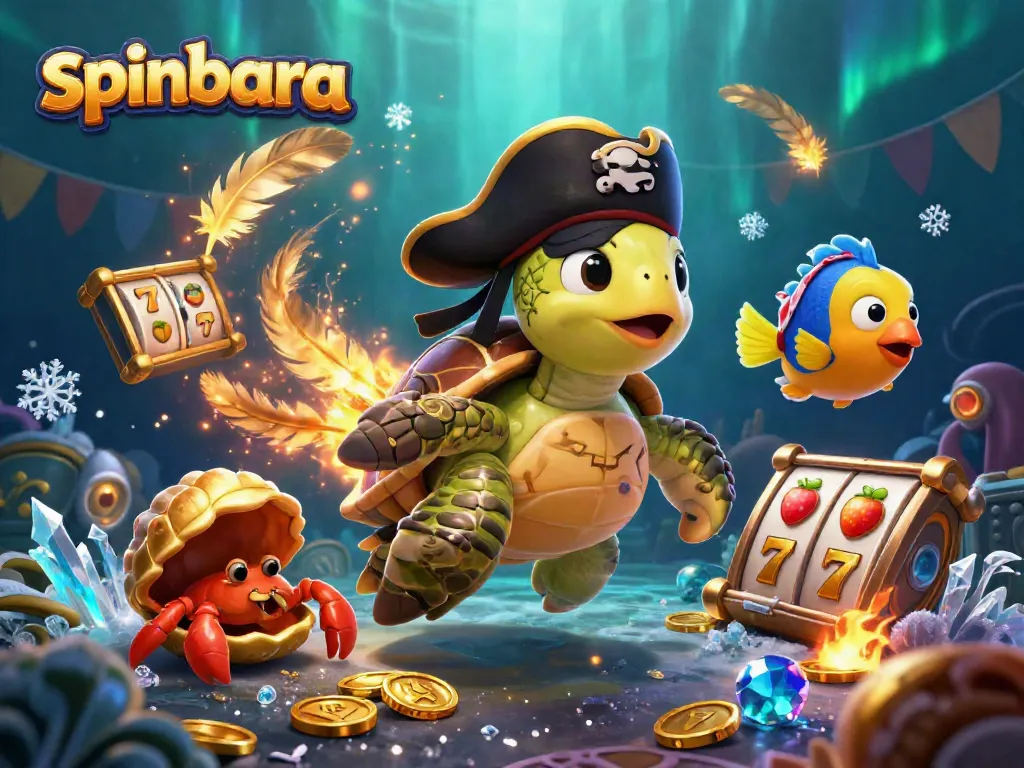 Experience the excitement of spinbara with a pirate-themed casino illustration featuring engaging elements.